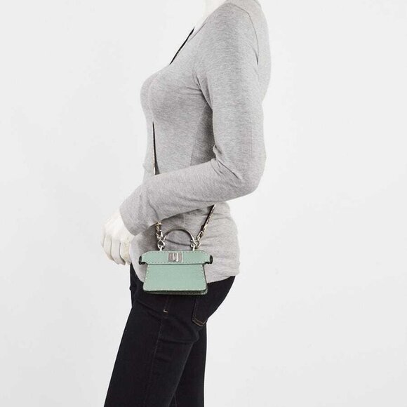 Fendi Menta Selleria Leather/Snakeskin Nano Peekaboo Maxi Handle Bag - 7AS106 - Picture 3 of 11